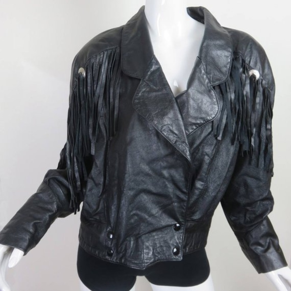 Black Leather Jacket with Fringe by Leathercraft